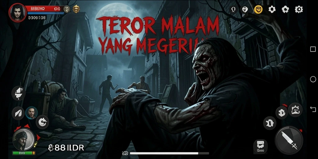 Screenshot gameplay 888IDR yang menampilkan suasana horror yang mencekam.