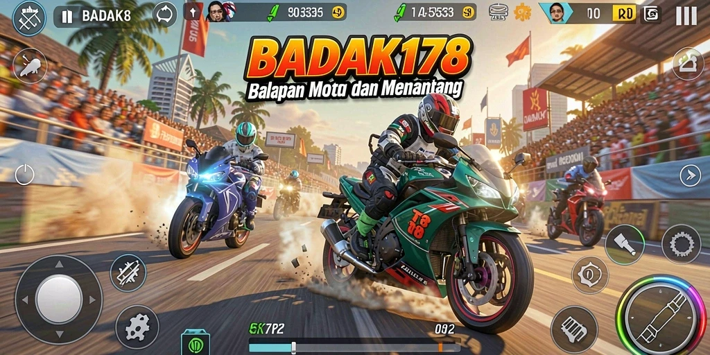 Tampilan gameplay balapan motor yang mendebarkan di BADAK178.