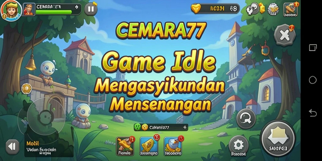Screenshot menampilkan gameplay CEMARA77 dengan kebun yang hijau dan tanaman yang beragam.