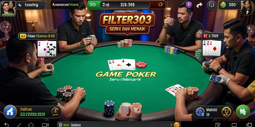 Screenshot utama FILTER303 menampilkan aksi seru permainan poker.