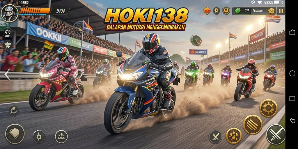 Gameplay seru HOKI138 dengan trek menantang dan motor berkecepatan tinggi.