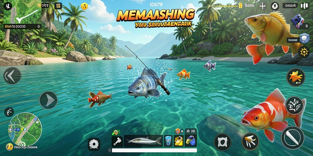 Gameplay ID678 yang mengasyikkan saat memancing di danau yang indah.