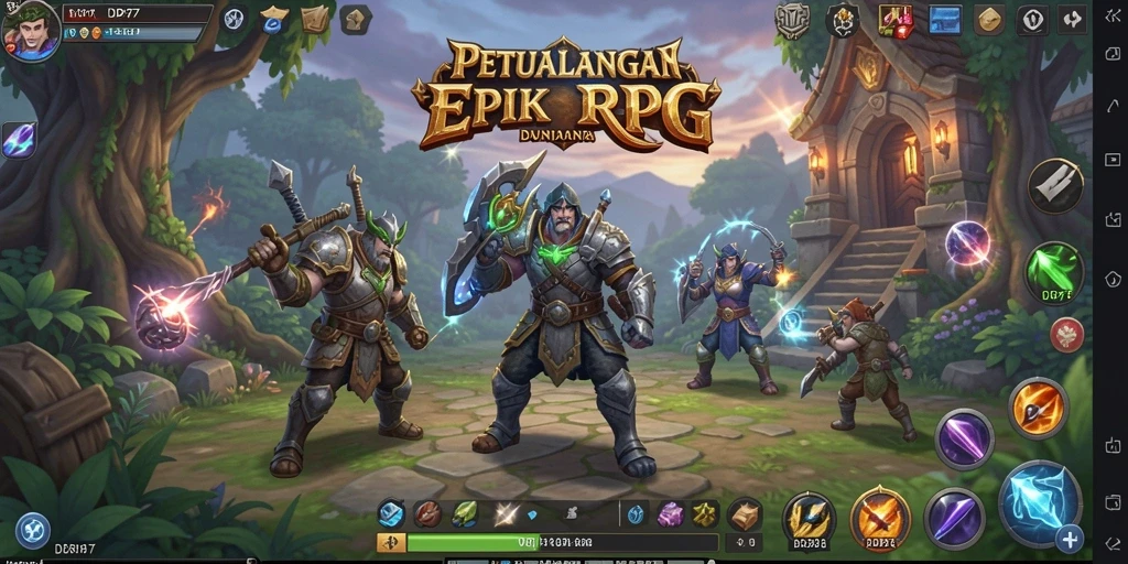 Screenshot yang menunjukkan pertarungan epik di dalam game RPG.
