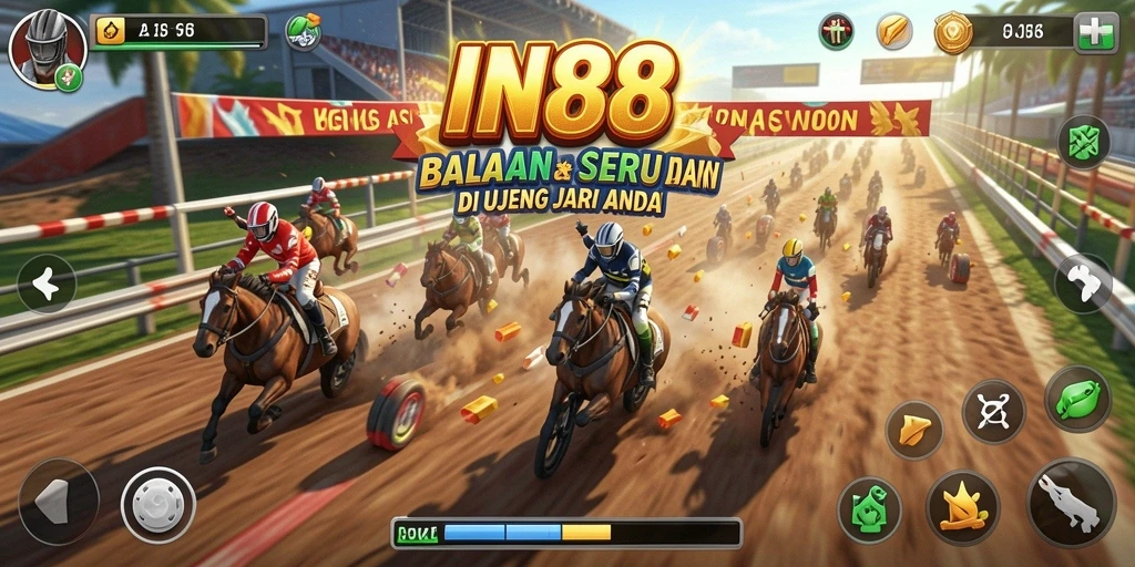 Screenshot utama IN88 menampilkan momen balapan yang intens dan menarik.