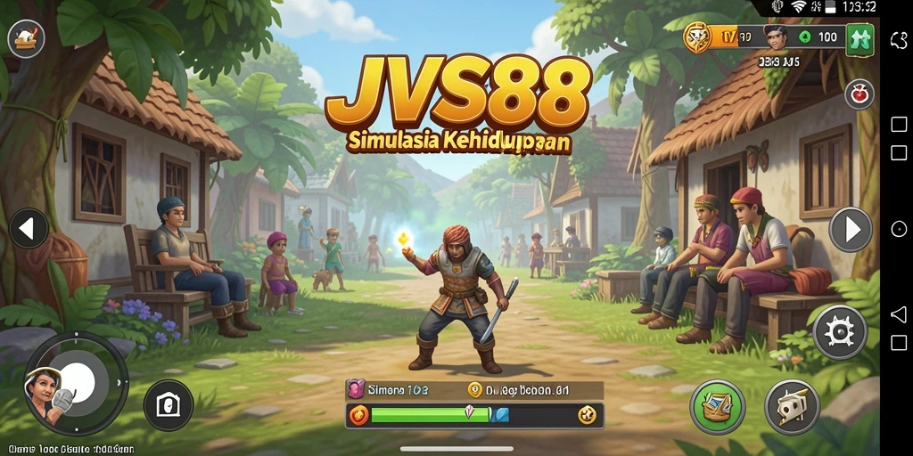 Screenshot JVS88 menampilkan karakter dalam berbagai aktivitas simulasi kehidupan.