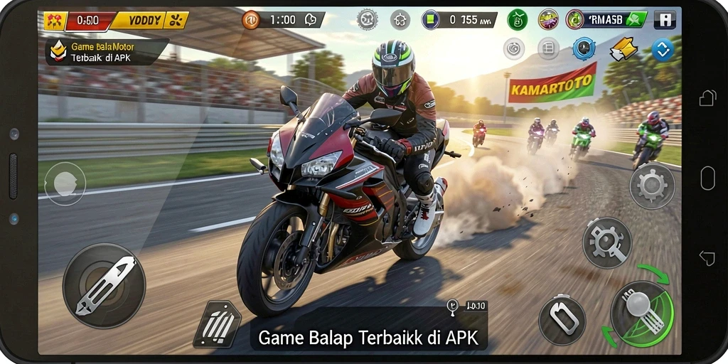 Tampilan gameplay seru dalam balap motor KAMARTOTO.
