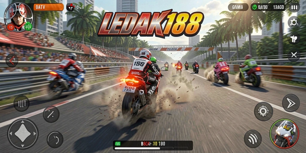 Screenshot terbaik LEDAK188 menampilkan aksi balap yang seru dan penuh kecepatan.