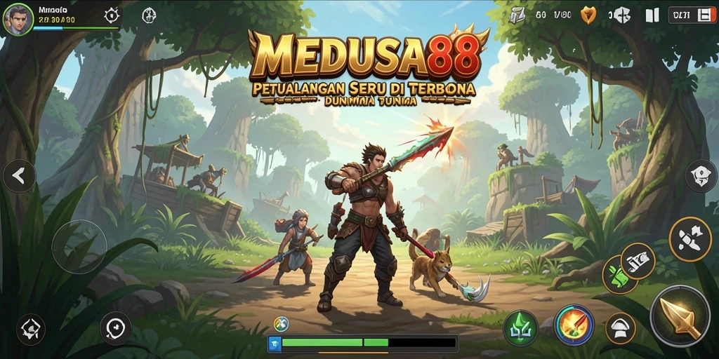 Screenshot menunjukkan aksi menegangkan di dunia terbuka MEDUSA88.
