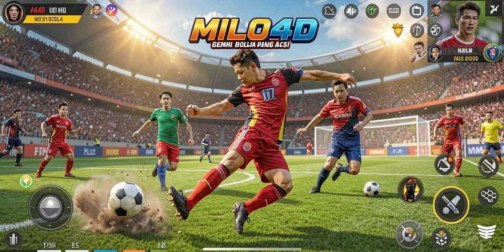 Tangkapan layar dari gameplay <strong>MILO4D</strong> dengan aksi sepak bola yang mendebarkan.