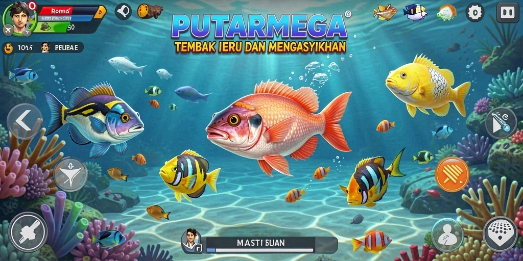 Screenshot menampilkan aksi seru menembak ikan dalam gameplay PUTARMEGA.