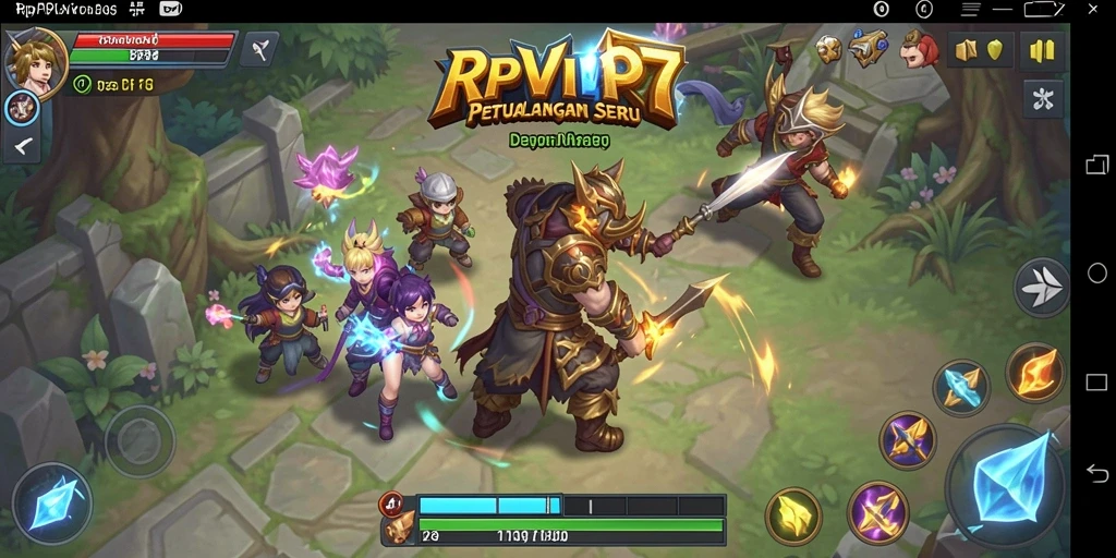 Screenshot menampilkan karakter dalam pertempuran epik di RPG RPVIP7.