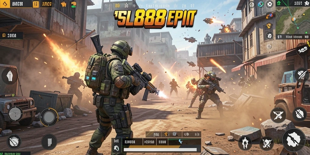 Screenshot gameplay SL888 menampilkan aksi pertempuran seru dalam Battle Royale.