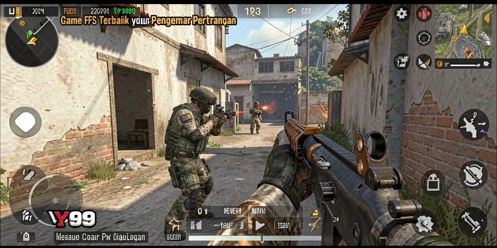 Tampilan gameplay Y89 yang intens dan mendebarkan dalam pertempuran FPS.
